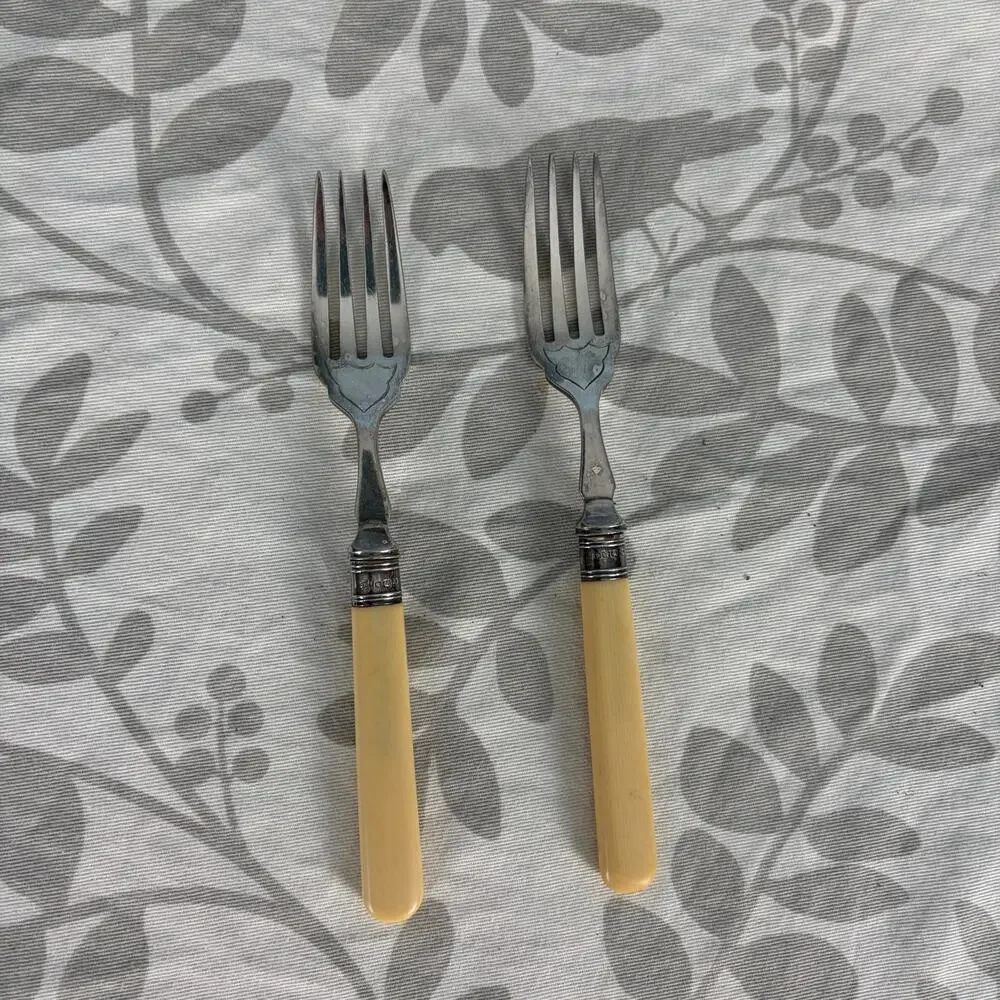 Vintage EPNS Salad Dessert Forks Set of 2 Cream Faux Bone Handles cottagecore